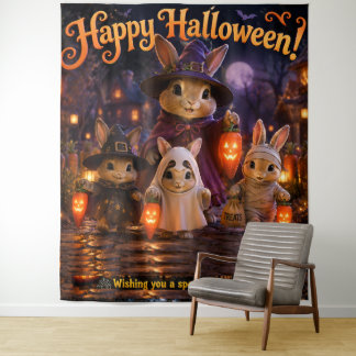 Tapiz de fiesta de conejos Feliz Halloween