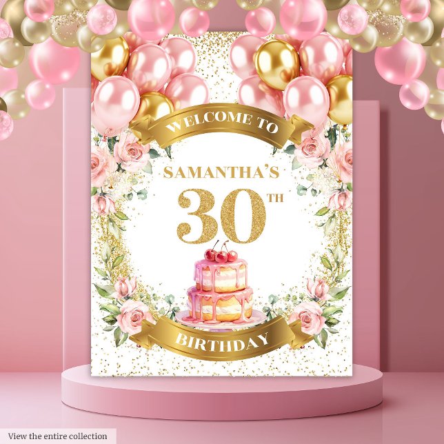 Tapiz de fiesta de oro rosado para cumpleaños núme (Charming 30th Birthday Blush Gold Party Tapestry)