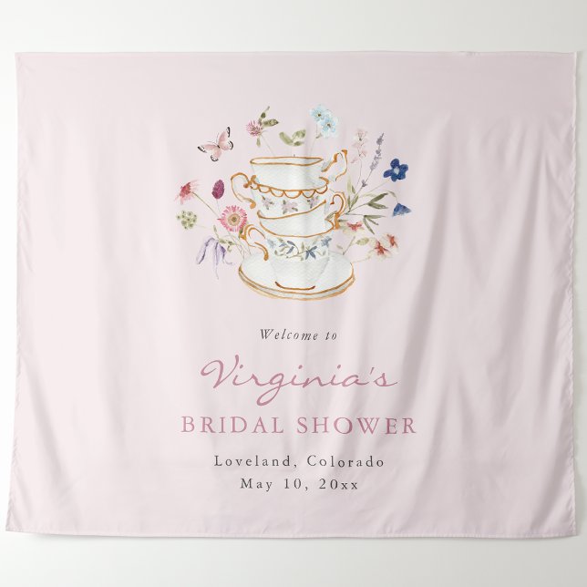 Tapiz de Fiesta de Té Rosa (Pink Tea Party Welcome Tapestry by Painted Paperie
)