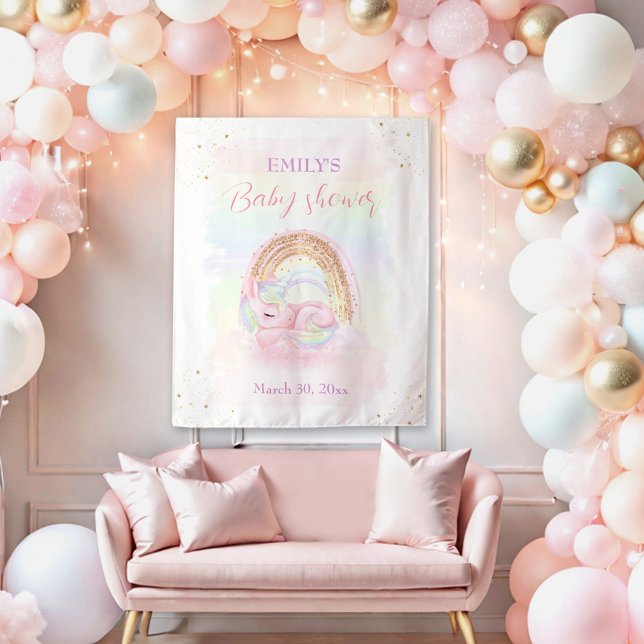 Tapiz de fondo Baby Shower para Chica arcoíris de  (Unicorn Rainbow Girl Baby Shower Backdrop Tapestry)