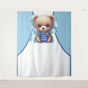 Tapiz de fondo de Baby Shower azul Teddy Bear