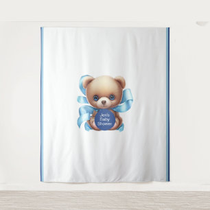 Tapiz de fondo de Baby Shower azul Teddy Bear