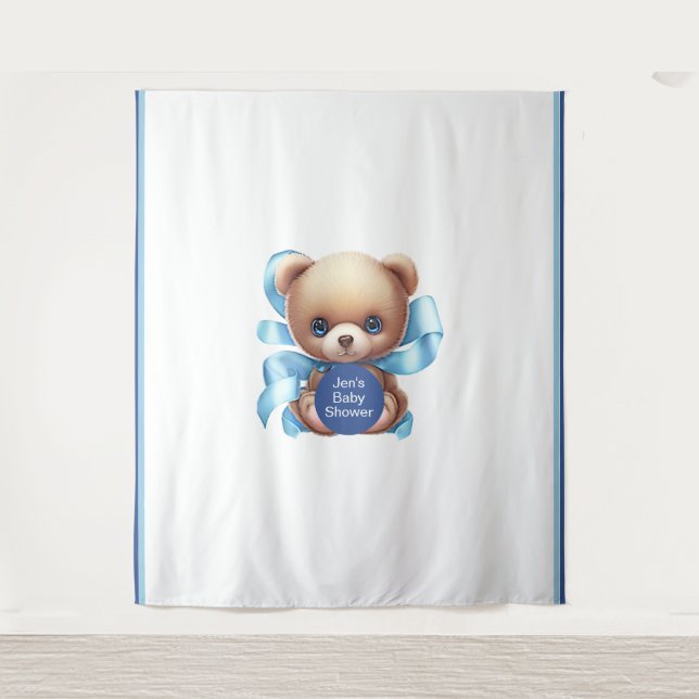 Tapiz de fondo de Baby Shower azul Teddy Bear (Anverso)