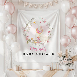 Tapiz de fondo de Baby Shower de Baby Girl Goose