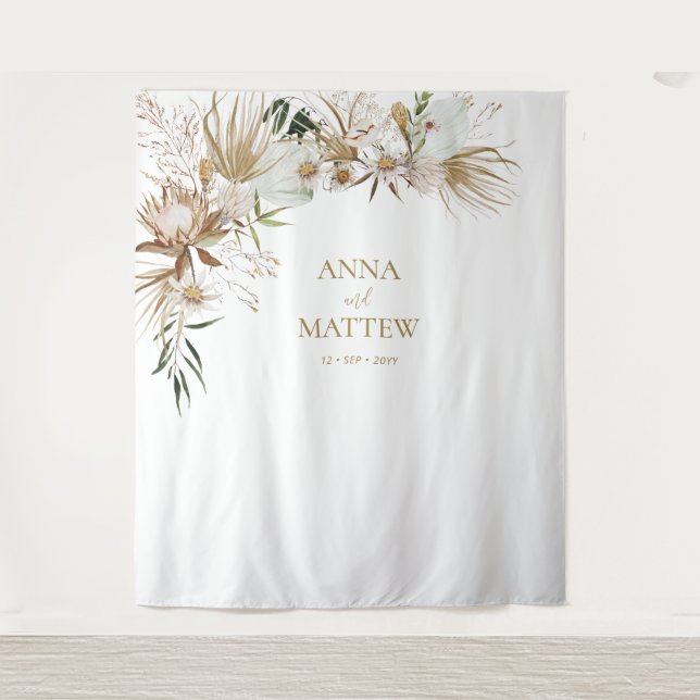 Tapiz de fondo de boda de nombre boho bohemio (Anverso)