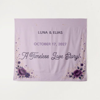 Tapiz de Fondo de Boda Floral Lila Editable