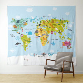Tapiz de fondo de mapa mundial infantil para dormi