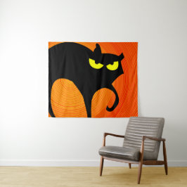 Tapiz de gato negro espeluznante de Halloween