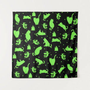 Tapiz de gatos de brujería negra y verde
