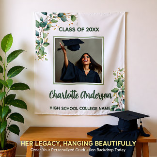 Tapiz de Graduación con Foto Floral de Eucalipto