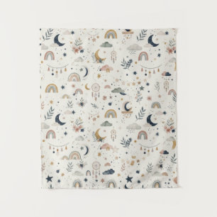 Tapiz de guardería celestial boho Luna estrella