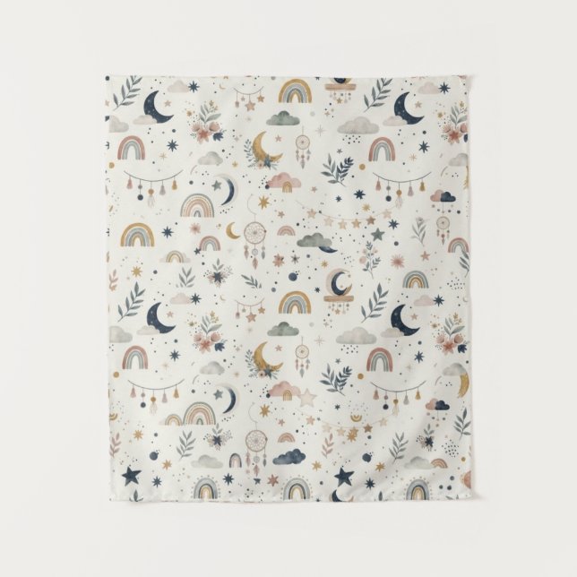 Tapiz de guardería celestial boho | Luna estrella  (Anverso)