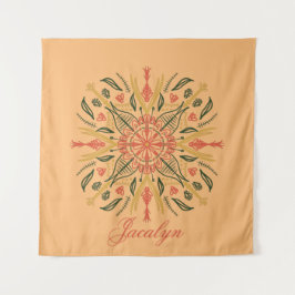 Tapiz de Mandala Botánico Boho Naranja Nombre