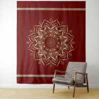 Tapiz de Mandala de Corazones sobre Fondo Negro