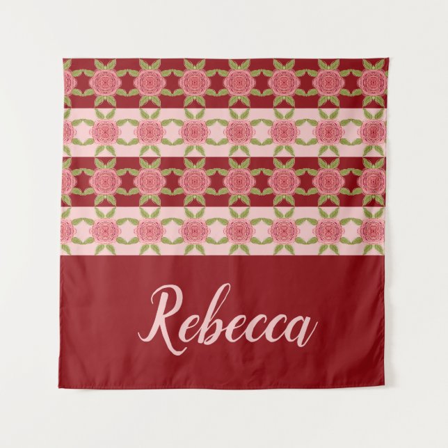 Tapiz De Masa De Playa Rosa Borgoña Y Rosa (Anverso)