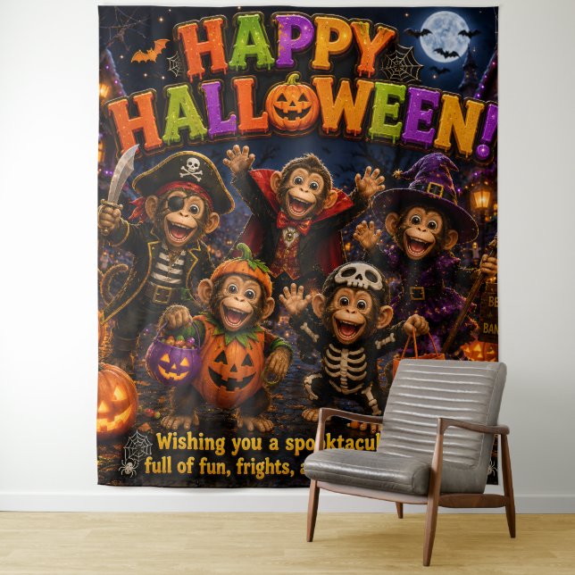 Tapiz de mono de Halloween feliz/fiesta de Hallowe (In situ)