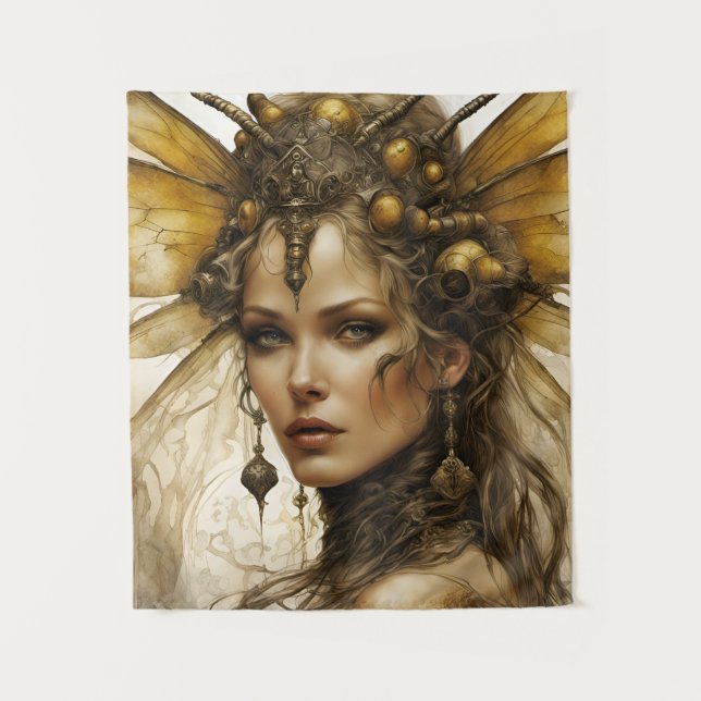 Tapiz de mujer insecto abeja steampunk (Anverso)