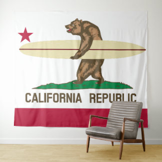 Tapiz de oso de surf con bandera de California
