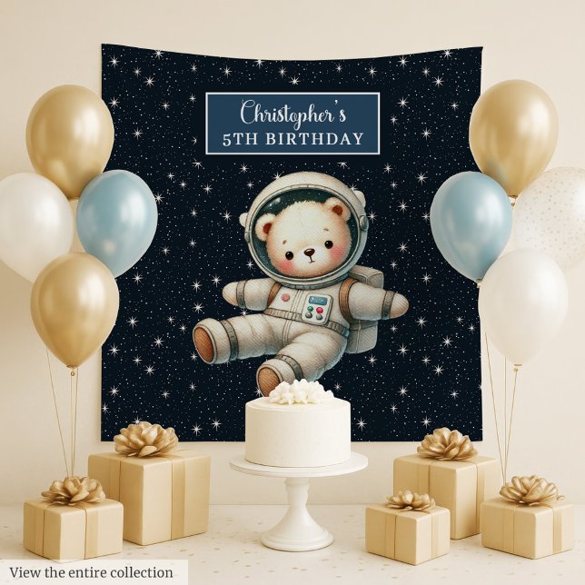 Tapiz de oso espacial para fiesta de cumpleaños de (Cute Space Bear Tapestry for Boy Birthday Party)