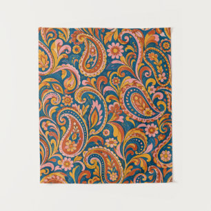 Tapiz de Paisley de Terracota Retro y Azul Marino