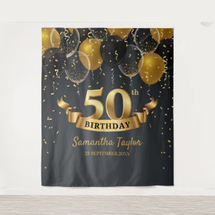 Tapiz de pancarta de fondo de cumpleaños de oro y
