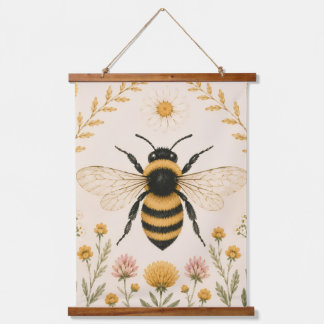 Tapiz de pared botánico de abeja vintage
