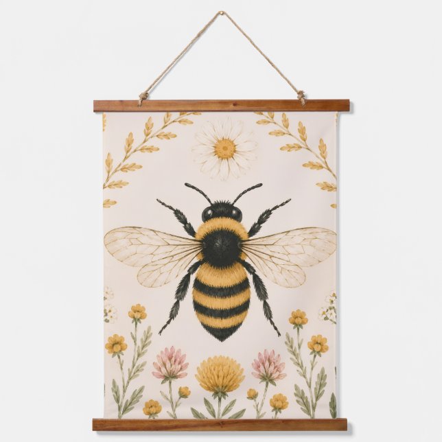 Tapiz de pared botánico de abeja vintage (Anverso)
