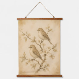Tapiz de pared botánico de aves acuarela vintage