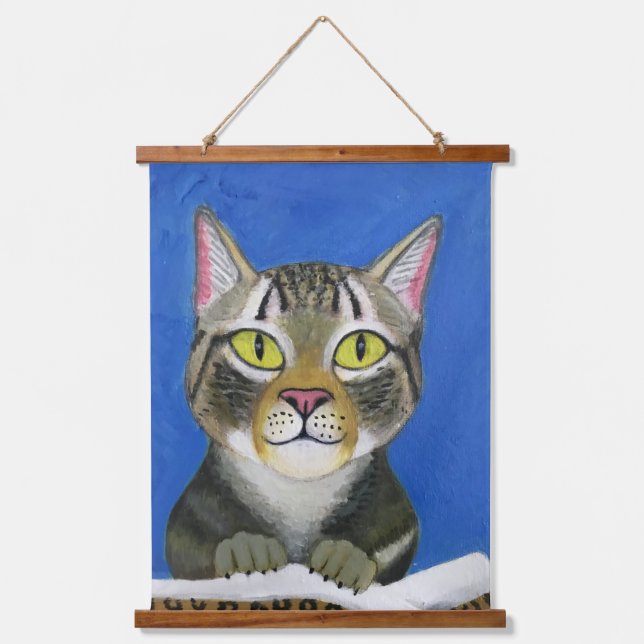 Tapiz de pared con madera de retrato de gato (Anverso)