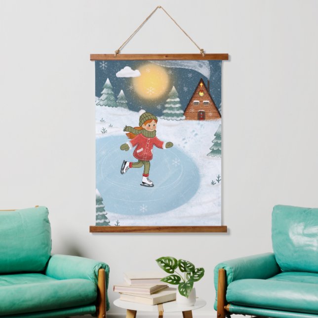 Tapiz de pared con madera "Patinadora alegre"  (Sala de estar)