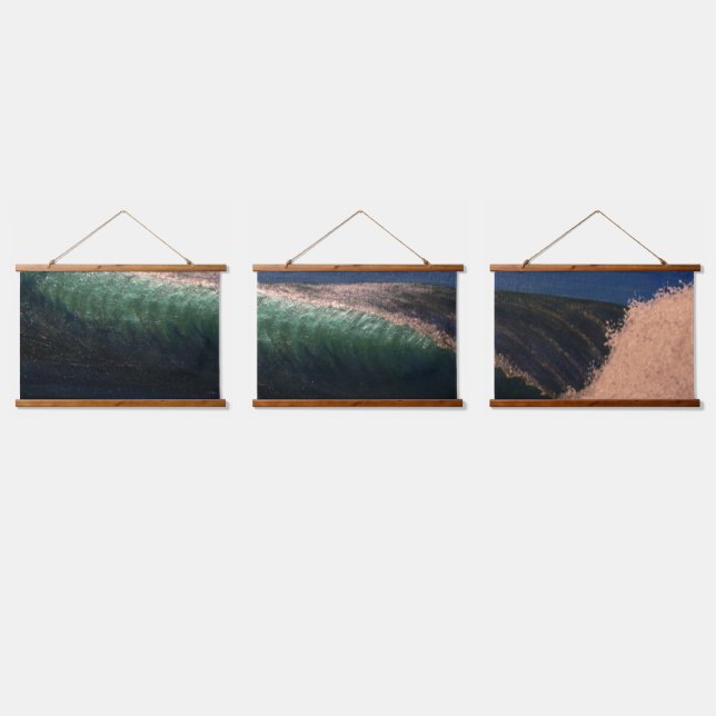 Tapiz de pared con tapa de madera, oleaje al atard (Triple)