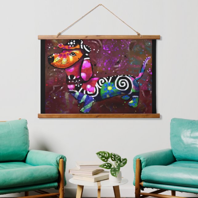 Tapiz de pared de 36 "x26" Perro de Dachshund capr (Sala de estar)