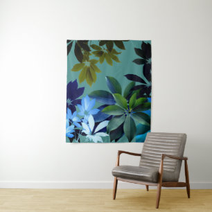 Tapiz de pared de arte de hojas verdes y azules