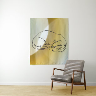 Tapiz de pared de arte de perro salchicha, dibujo 