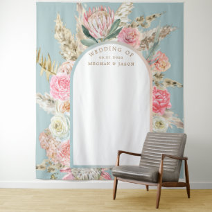 Tapiz de pared de boda floral bohemio moderno con 
