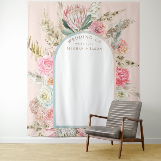 Tapiz de pared de boda floral bohemio moderno con  (In situ)