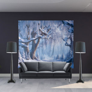 Tapiz de pared de bosque de árboles con nieve de i