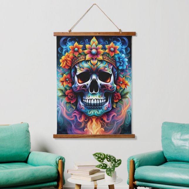 Tapiz de pared de cráneo de flores (Sala de estar)
