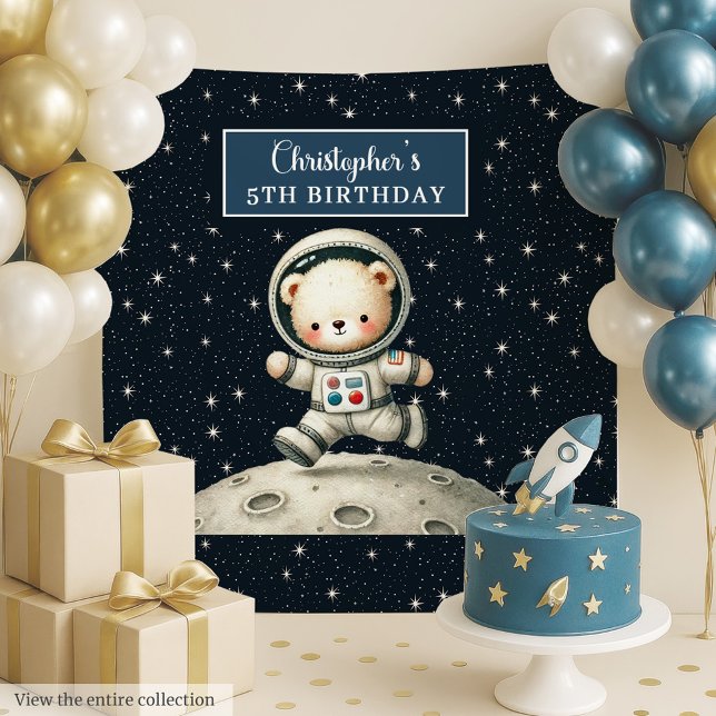 Tapiz de pared de fiesta de cumpleaños del Explora (Space Explorer Bear Birthday Party Wall Tapestry)