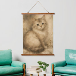 Tapiz de pared de gatito con acuarela vintage