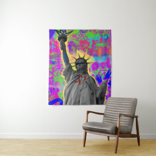 Tapiz de pared de graffiti urbano neón Liberty