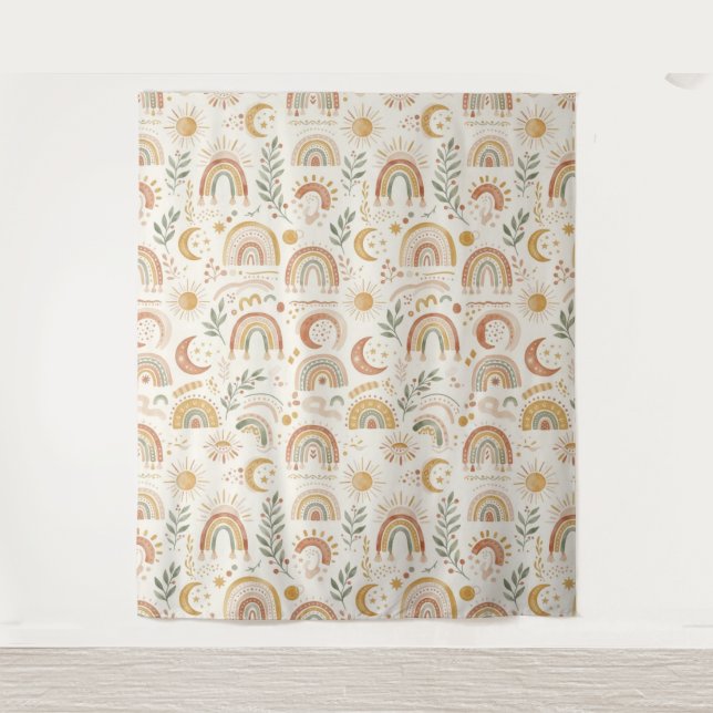 Tapiz de pared de guardería Boho Arcoíris Terroso (Anverso)