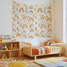 Tapiz de pared de guardería Boho Arcoíris Terroso