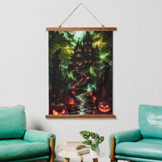 Tapiz de pared de Halloween castillo aterrador