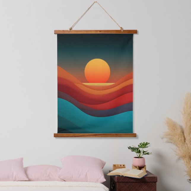 Tapiz de pared de madera con olas de puesta de sol (Dormitorio)