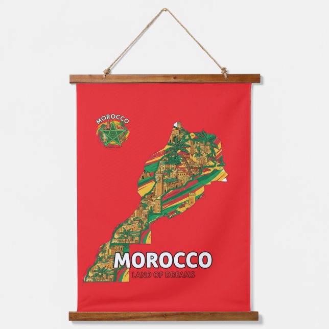 Tapiz de pared de madera Mapa de Marruecos Tierra  (Anverso)