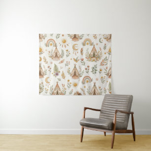Tapiz de pared de nursery arcoíris acuarela boho