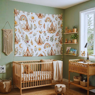 Tapiz de pared de nursery arcoíris acuarela boho