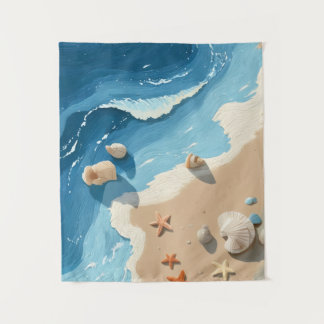 Tapiz de pared de playa de olas del océano costero