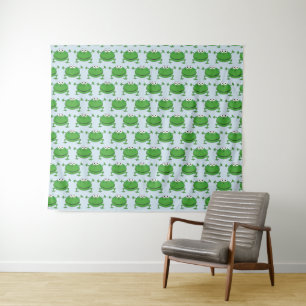 Tapiz de pared de ranas divertidas blancas y verde